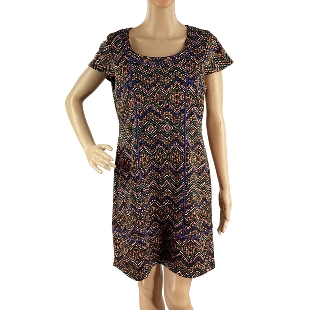 Marc New York Andrew Marc Geometric Print Shift Dress Black Multi Small